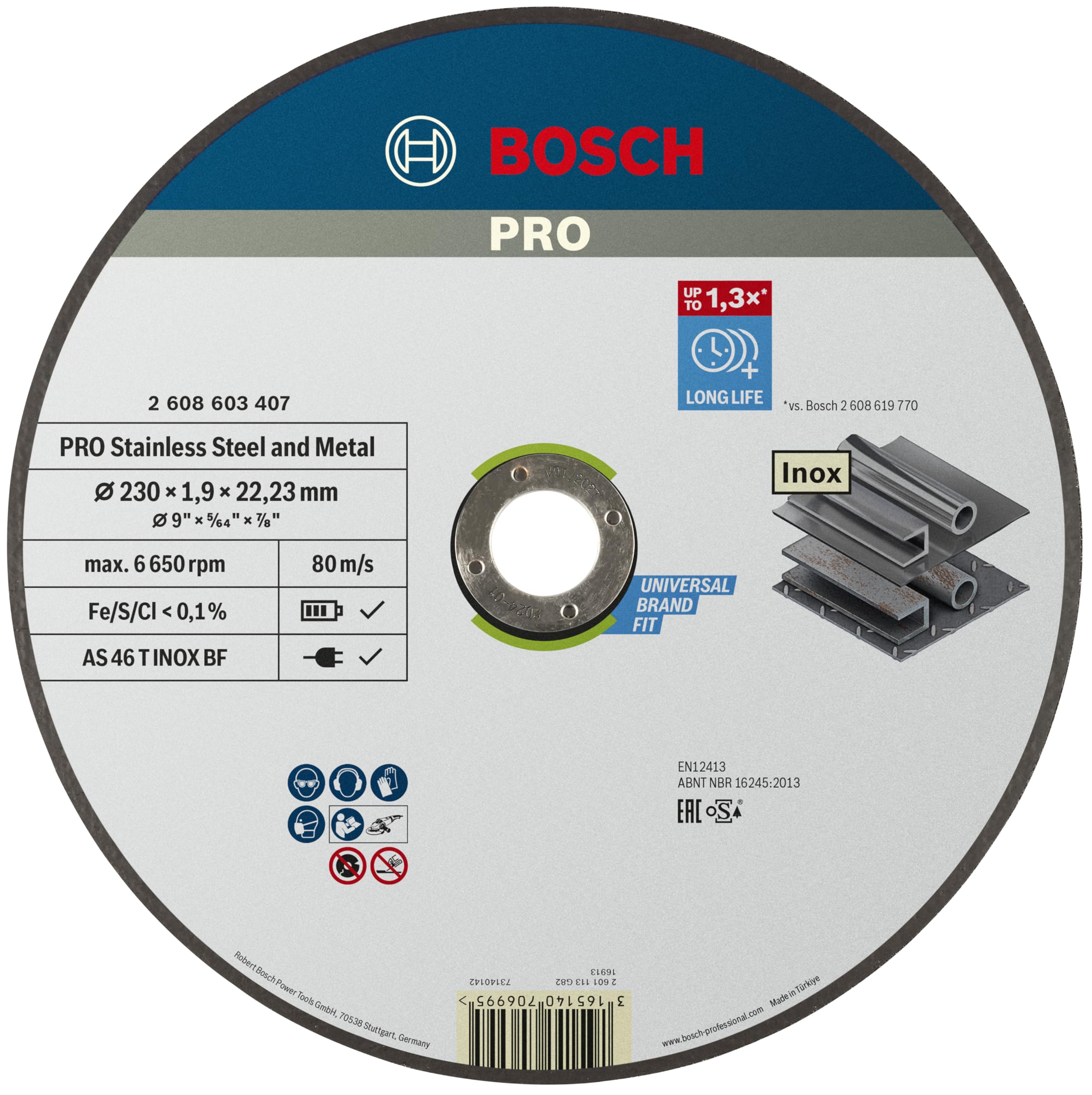 Bosch Multicolor 1X Pro Stainless Steel And Metal Longlife Thin Trennscheibe Für Große Winkelschleifer Und 22,23 Mm Bohrung (Für Stahl, Edelstahl, Ø 230 Mm, Professional Zubehör Großer Winkelschleifer)
