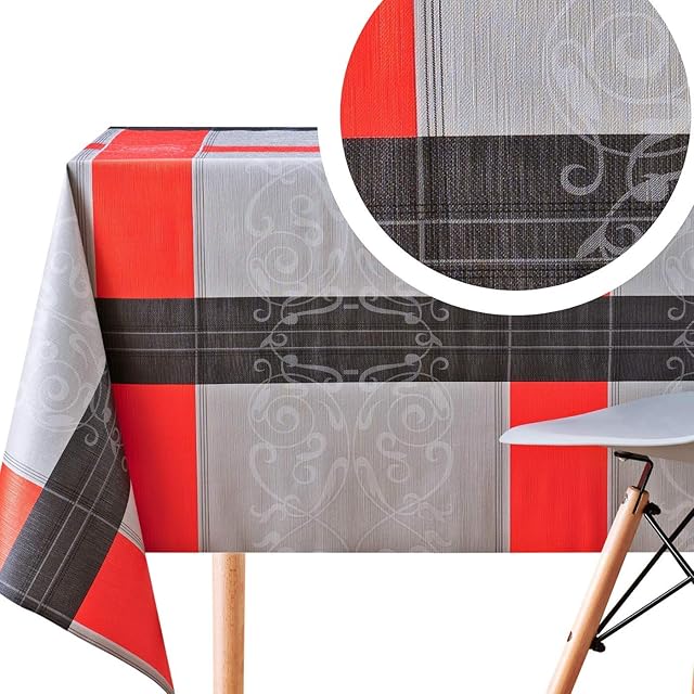 KP HOME Grey PVC Table Cloth Wipe Clean Tablecloth Elegant Baroque - Wipeable Table Cloth Rectangle 200x140cm 6 Seats 78x55in Plastic Table Cover Black|Red|Grey Heavy Weight Waterproof Oilcloth 2m