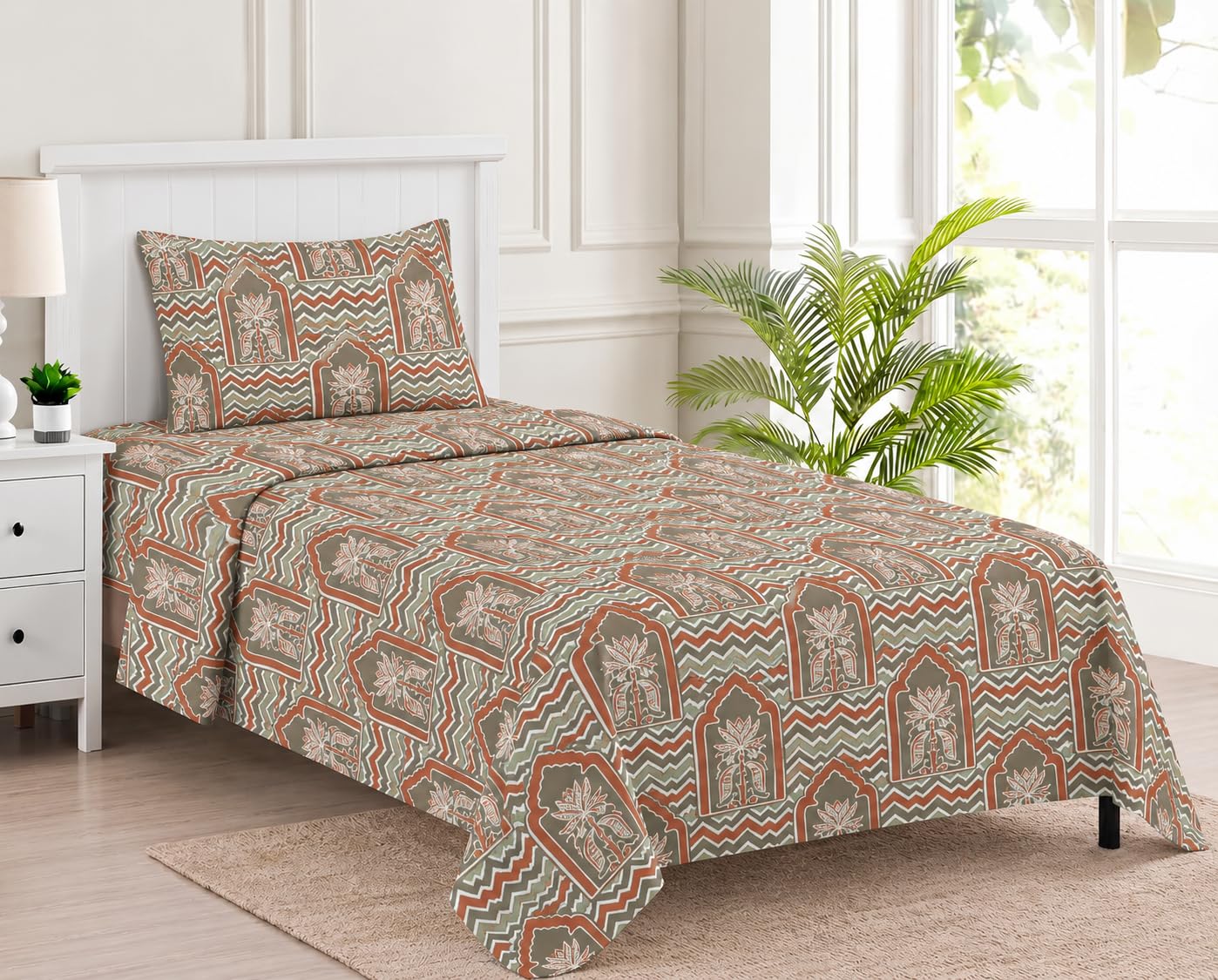 Trance Home Linen King Size Bedsheet - Ferns Paradise Blue -12 Trance Home Linen King Size Bedsheet - Ferns Paradise Blue -12