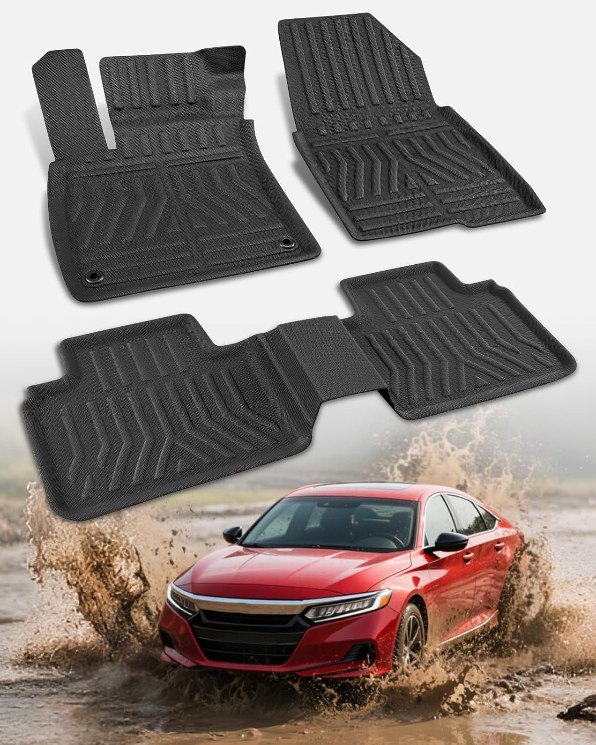 Car Floor Mats for Honda Accord: 2018 2019 2020 2021 2022, All Weather Accessories Rubber Floor Liners Custom Fit for Accord 10th Gen Gas & Hybrid Model Front Rear Carpet 5 Seat Sedan (3PCS, Black)