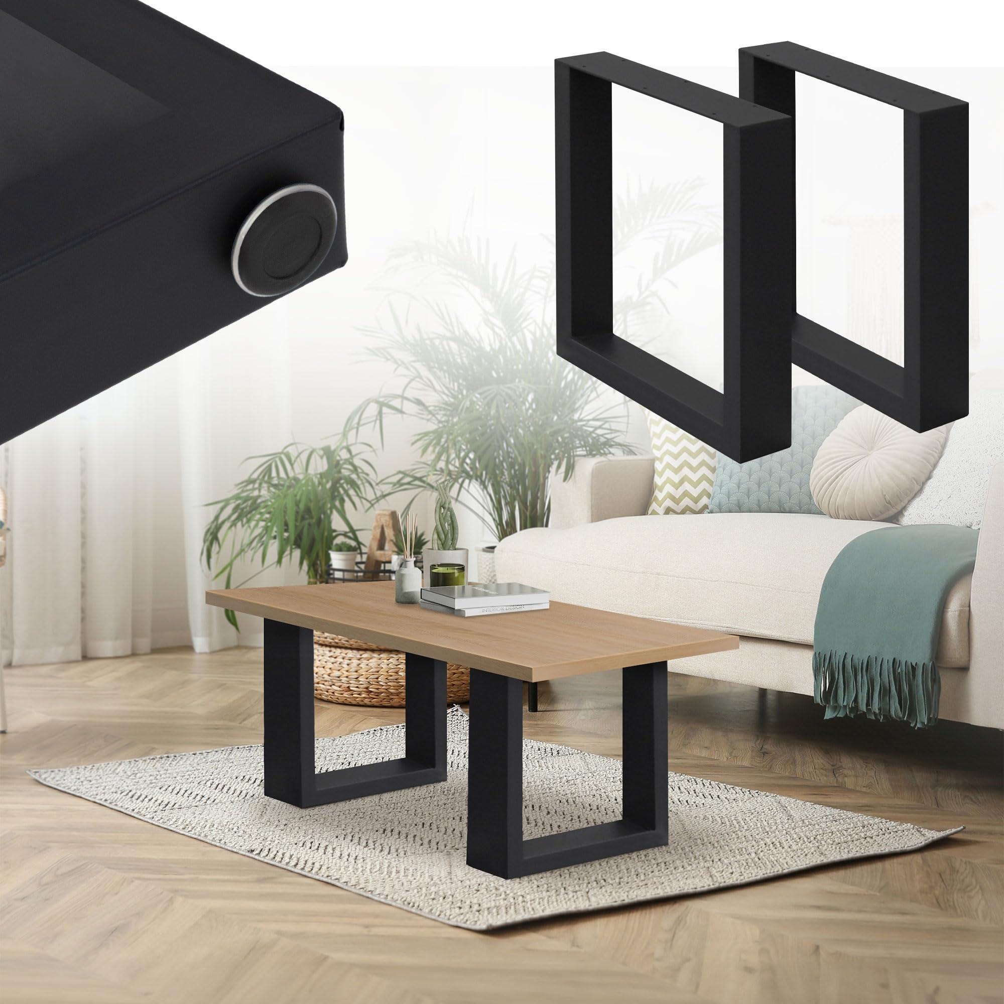 ECD Germany 2er Set Tischbeine 40x43 cm, Schwarz, Stahl pulverbeschichtet, Industriedesign, Vierkantprofil, Metall Tischkufen Tischuntergestell Tischgestell Möbelfüße Bankkufen Bankgestell Bankbeine