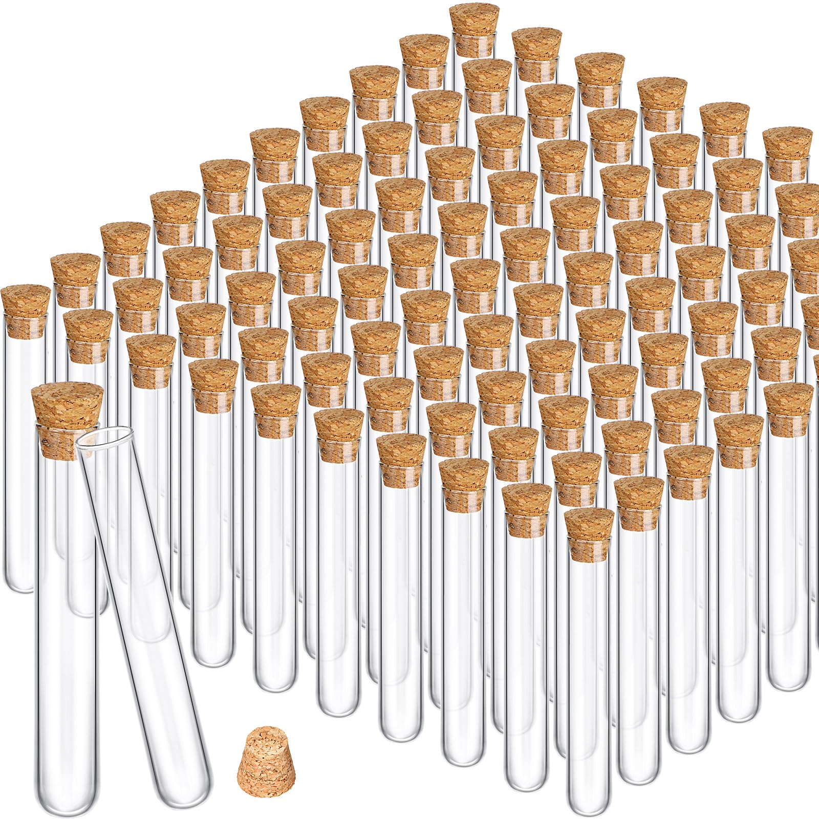 Thyle 100 tubos de ensayo de vidrio con corcho, tapones transparentes, pruebas de laboratorio de fondo redondo, tampones de alcohol, tubos de vidrio, frascos para plantas, experimentos científicos,