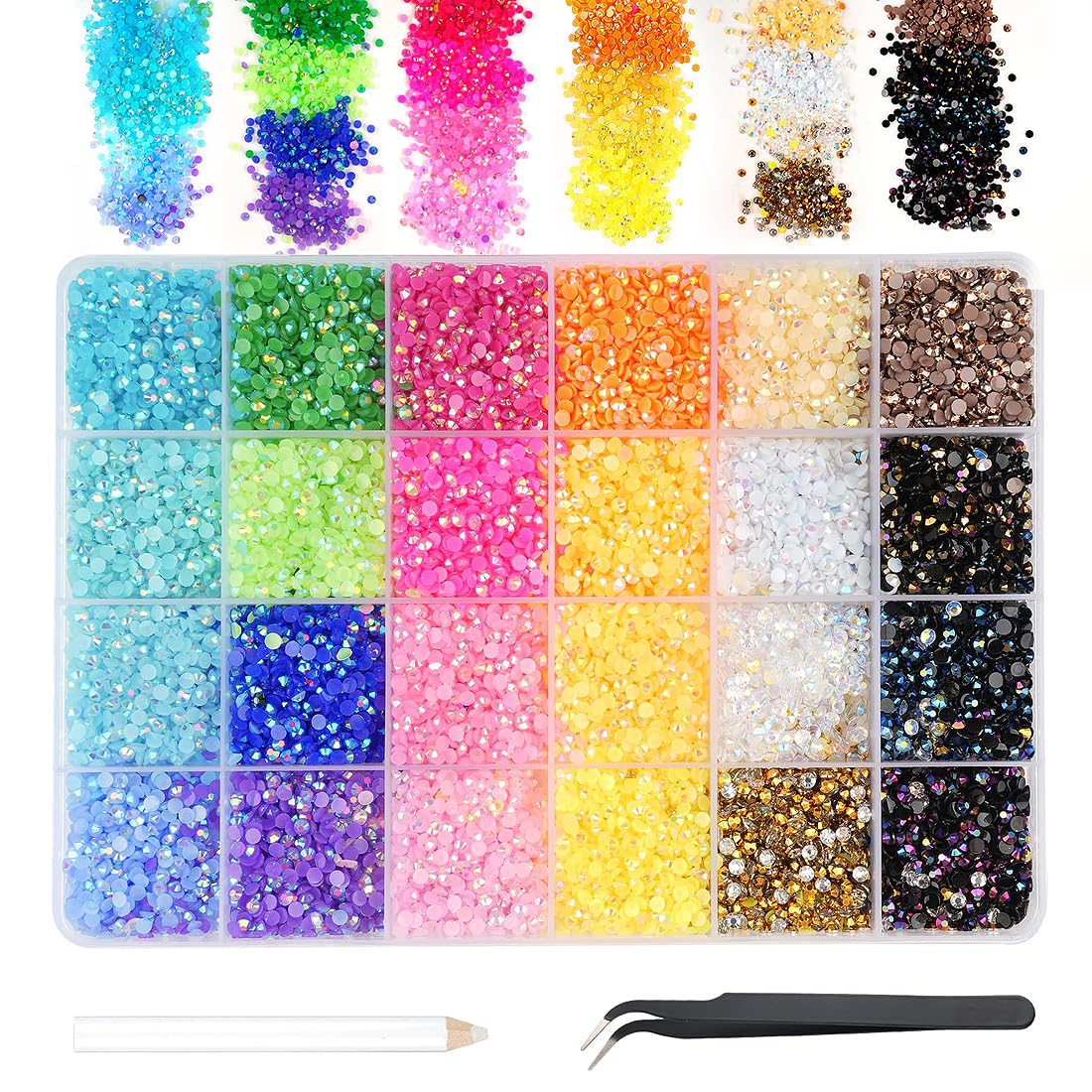 24000 Pezzi Strass Unghie Make Up Flatback Strass Cristallo Occhio Unghie Nail Art 3mm Brillantini Unghie Nail Charms DIY Gemme per Viso Strass per Decorazioni con Pinzette e Matita di Cera