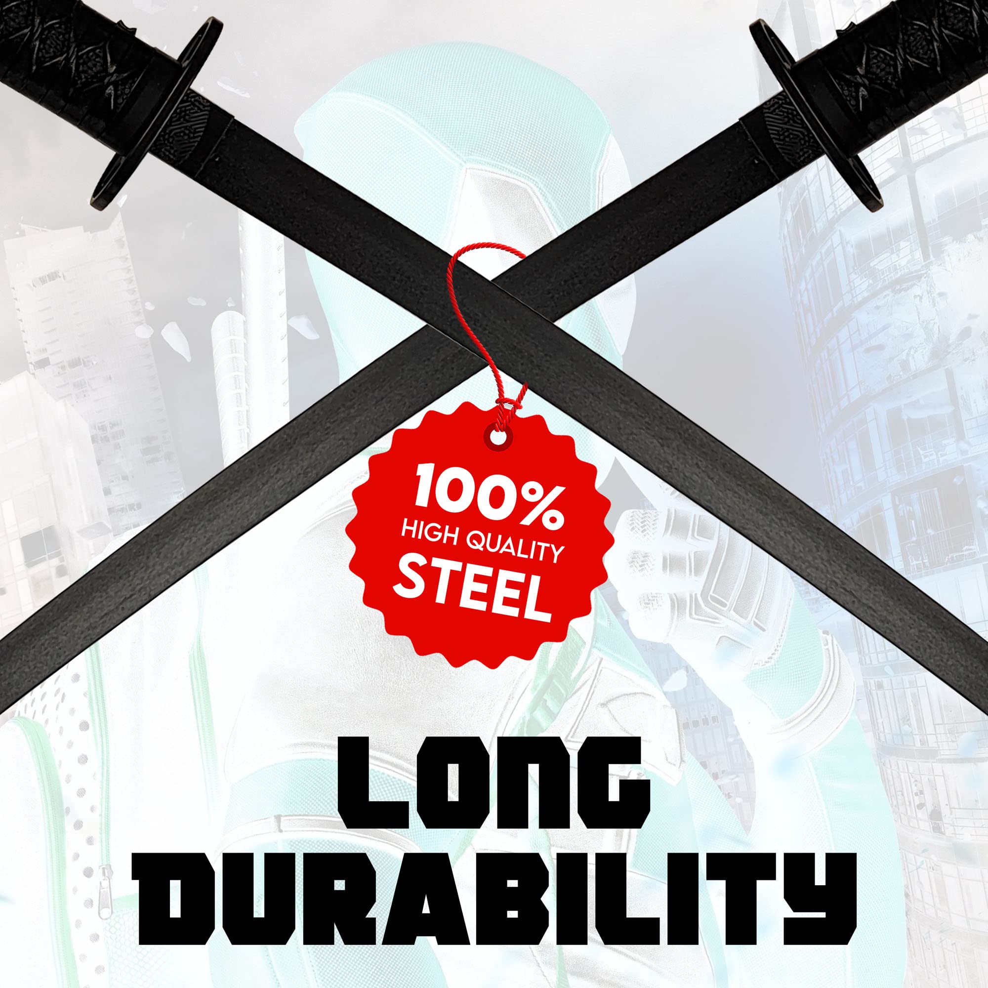 Swords and more Zwillingsschwerter, schwarz - Stahlschwerter mit Scheide 104 cm, Ninjaschwertset, Anti-Held, Katana Schwert für Kostüm