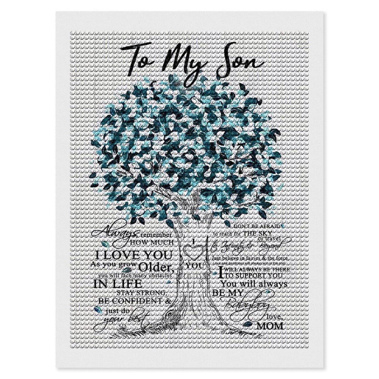 Junmoney Beloved Tree to My Son Diamond Art Kit 12"x16", Relaxing DIY Hobby, Satisfying Creative Project, Living Room Decor, for Women