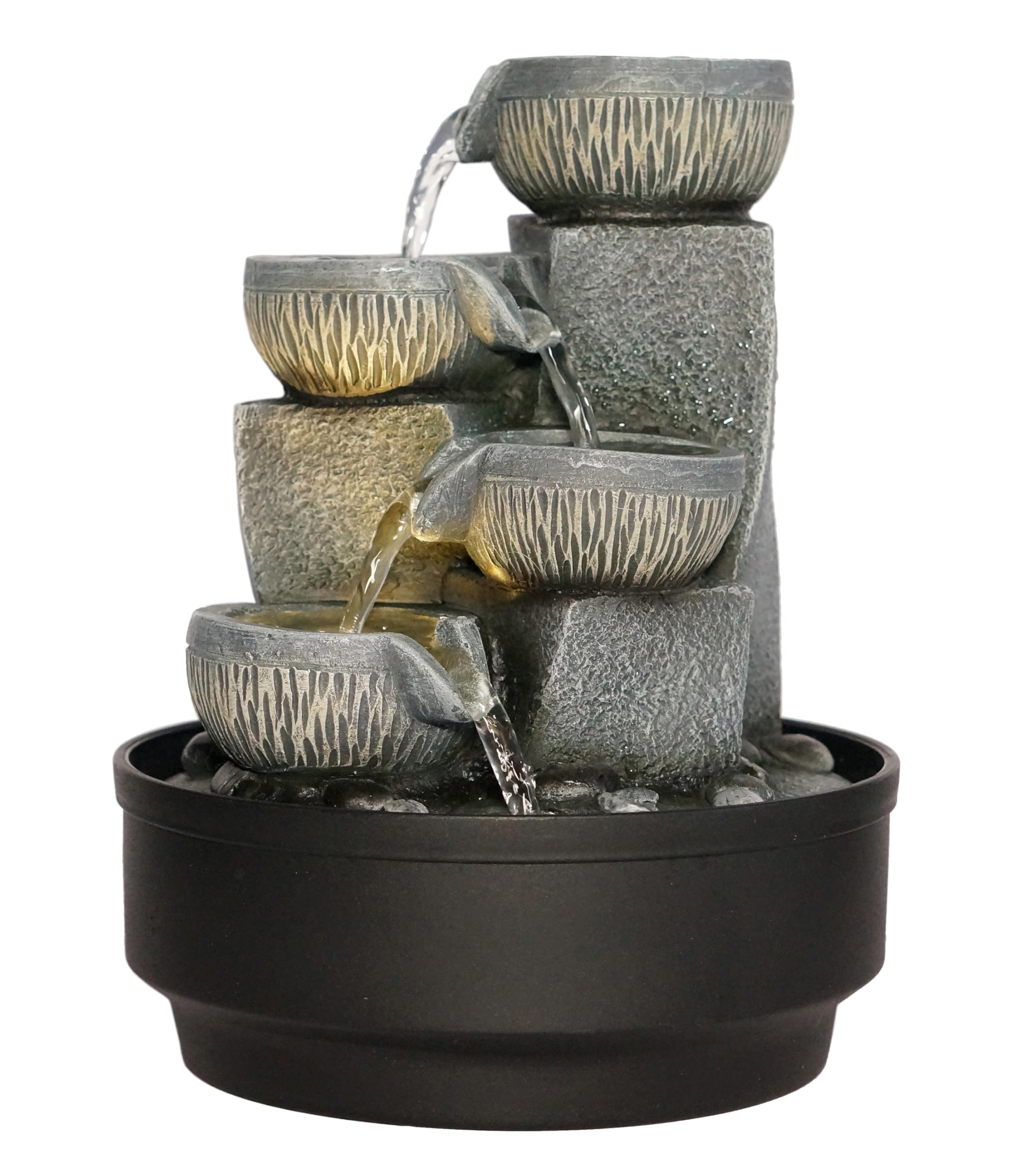 Dehner Zimmerbrunnen Nalani, Indoor-Brunnen, mit LED-Beleuchtung, ca 27 cm Höhe, ca. 21,5 cm Durchmesser, Polyresin, grau