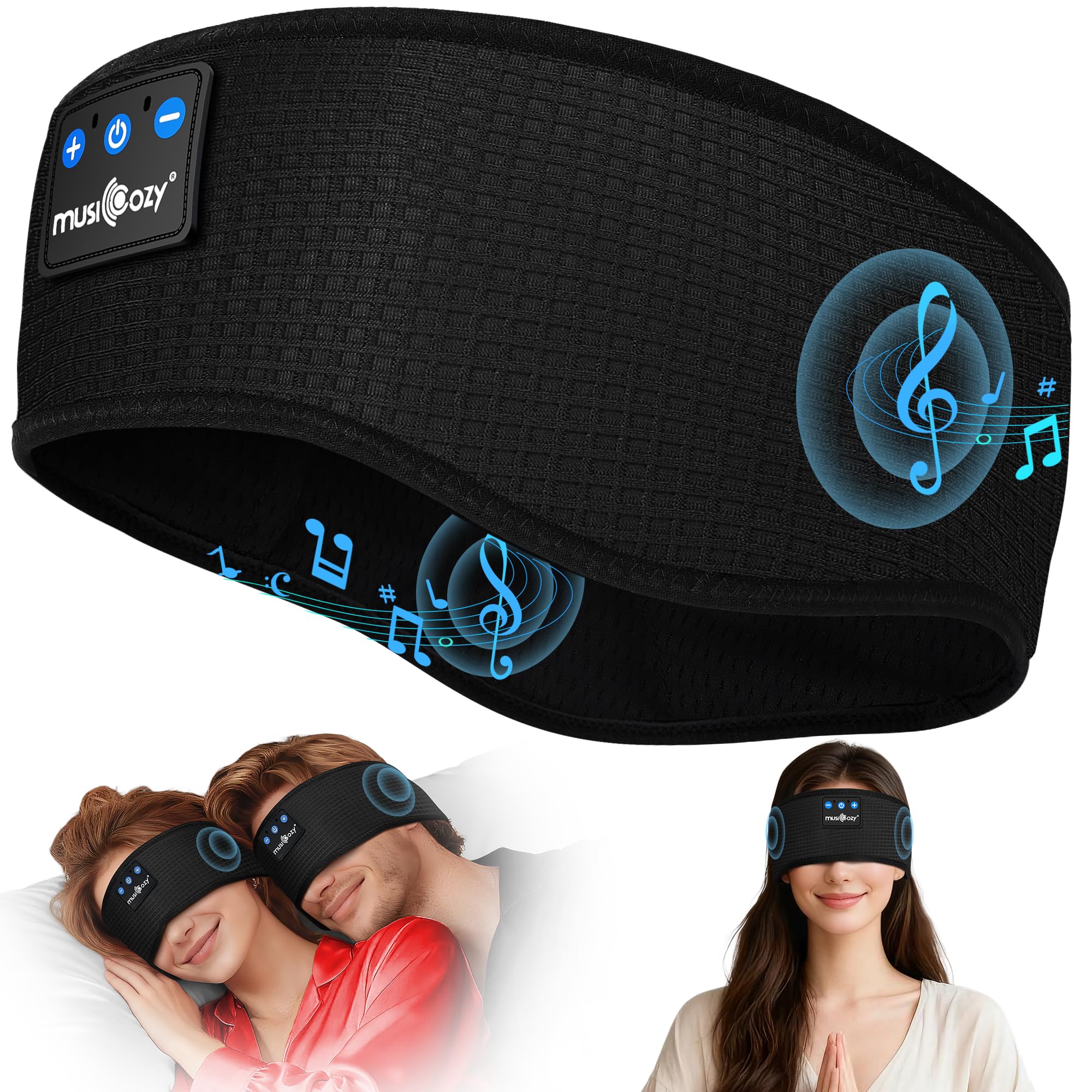 MUSICOZY Schlafkopfhörer Bluetooth Ultraleicht Stirnband für Seitenschläfer | Atmungsaktiv Bequem Stirnband kopfhörer zum Schlafen mit Kein Ohrdruck, 16h Laufzeit, Weich Schlaf Kopfhörer für Reisen&Sport