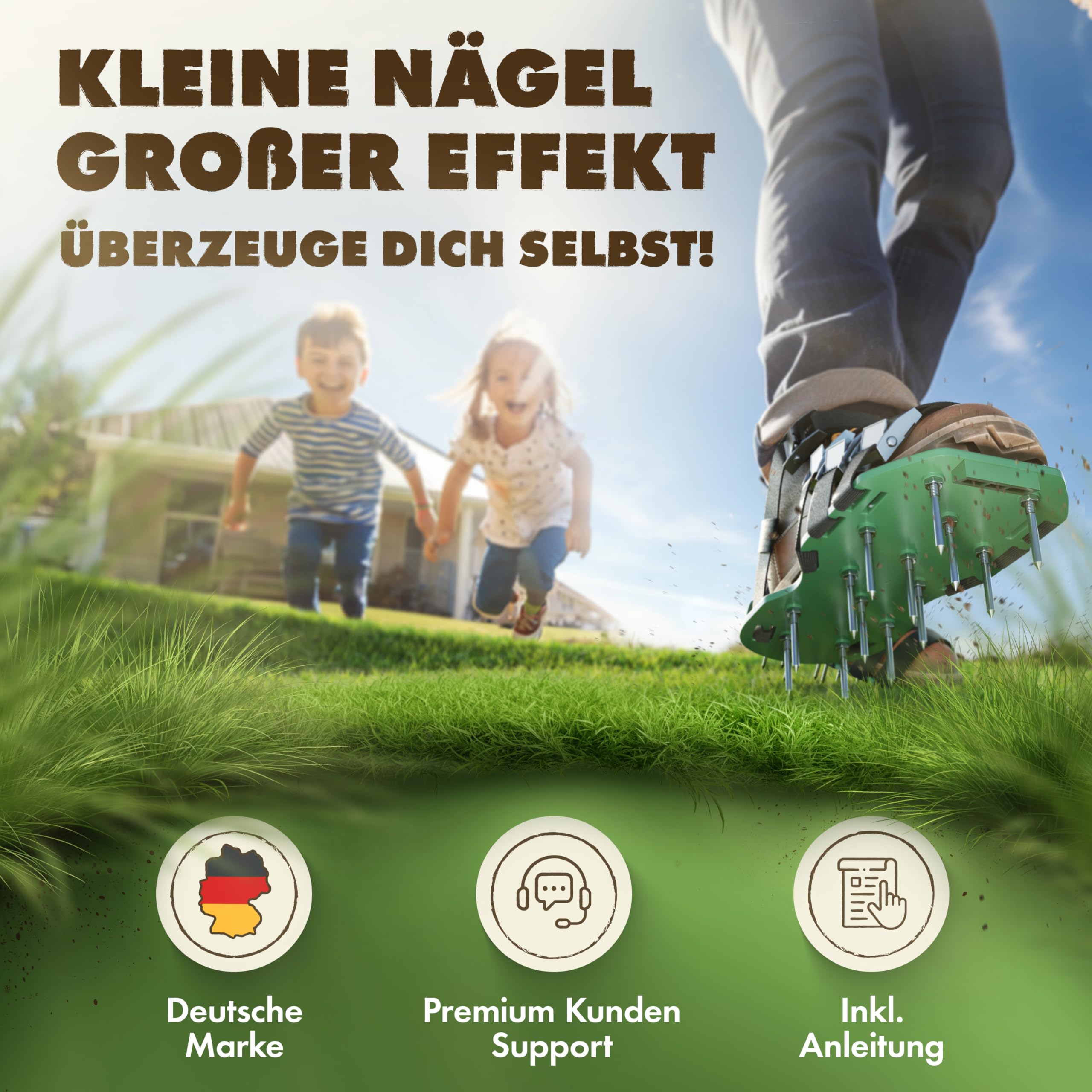 Rasenlüfter mit kurzen + langen Nägeln, Aerifizierer für Rasen mit Metallverschluss, Rasenbelüfter, Nagelschuhe Rasen, Handvertikutierer, Vertikutierer Hand, Vertikutierer Benzin, Rasenlüfter Walze