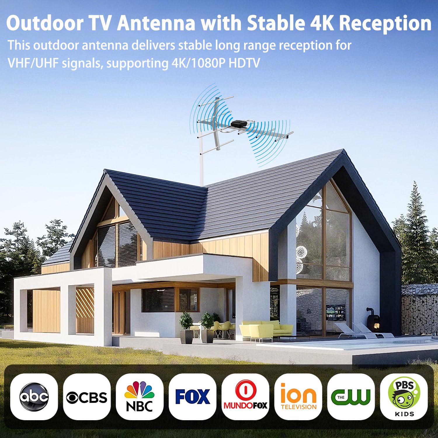 Yagi Antenne TV satellite HD, antenne HDTV numérique extérieure, rotation directionnelle à 360 degrés, longue portée avec UHF/VHF, prend en charge 4K, 1080p, Smart et anciens téléviseurs