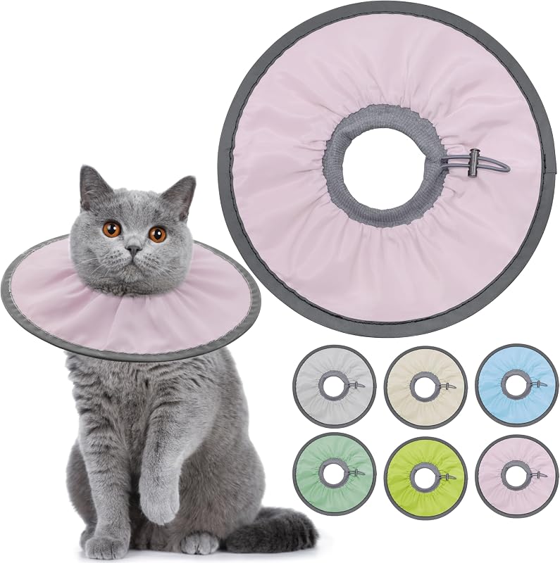 Colar elizabetano macio e ajustável para gatos Seyezo Rosa-claro, tamanho Médio
