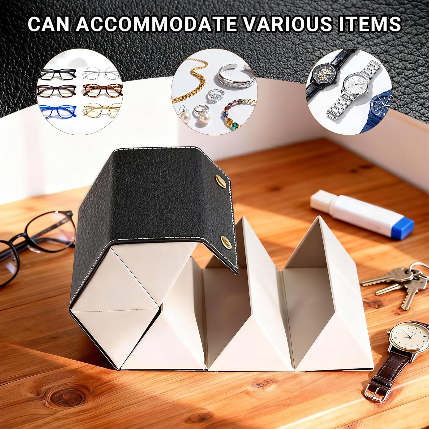 Travel Sunglasses Organizer 4 Slot, Travel Glasses Case Multiple Pairs, PU Leather Sunglasses Holder for Men Women - Image 3