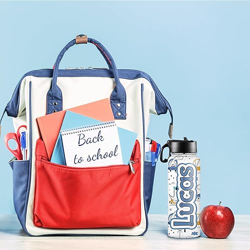 Miniatura 4 de Artsadd Botella de agua personalizada para niños, de acero inoxidable con tapa de pajilla, botella de agua de color degradado personalizada con taza