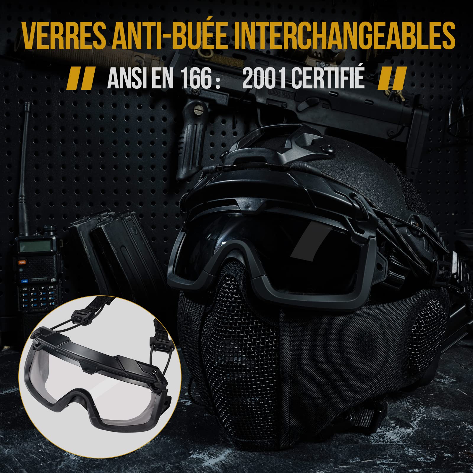 OneTigris Casque Tactique, Casque Airsoft Fast de Protection intégral avec Masque de Protection des Oreilles Pliable et Lunettes pour Airsoft/Paintball/Shooting Wargame/CS - 2