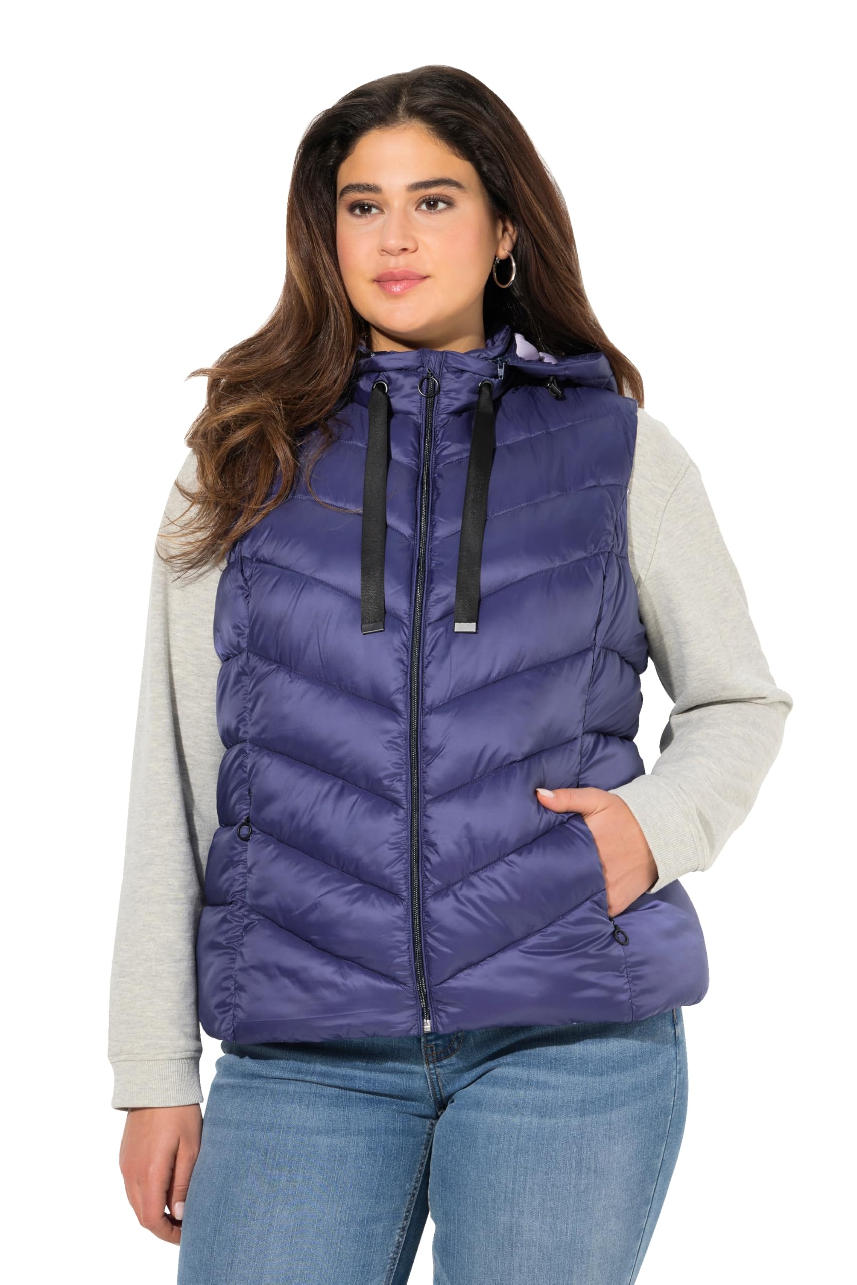 Ulla Popken Damen große Größen Übergrößen Plus Size HYPRAR Steppweste, wasserabweisend, Kapuze abnehmbar, ärmellos 821514