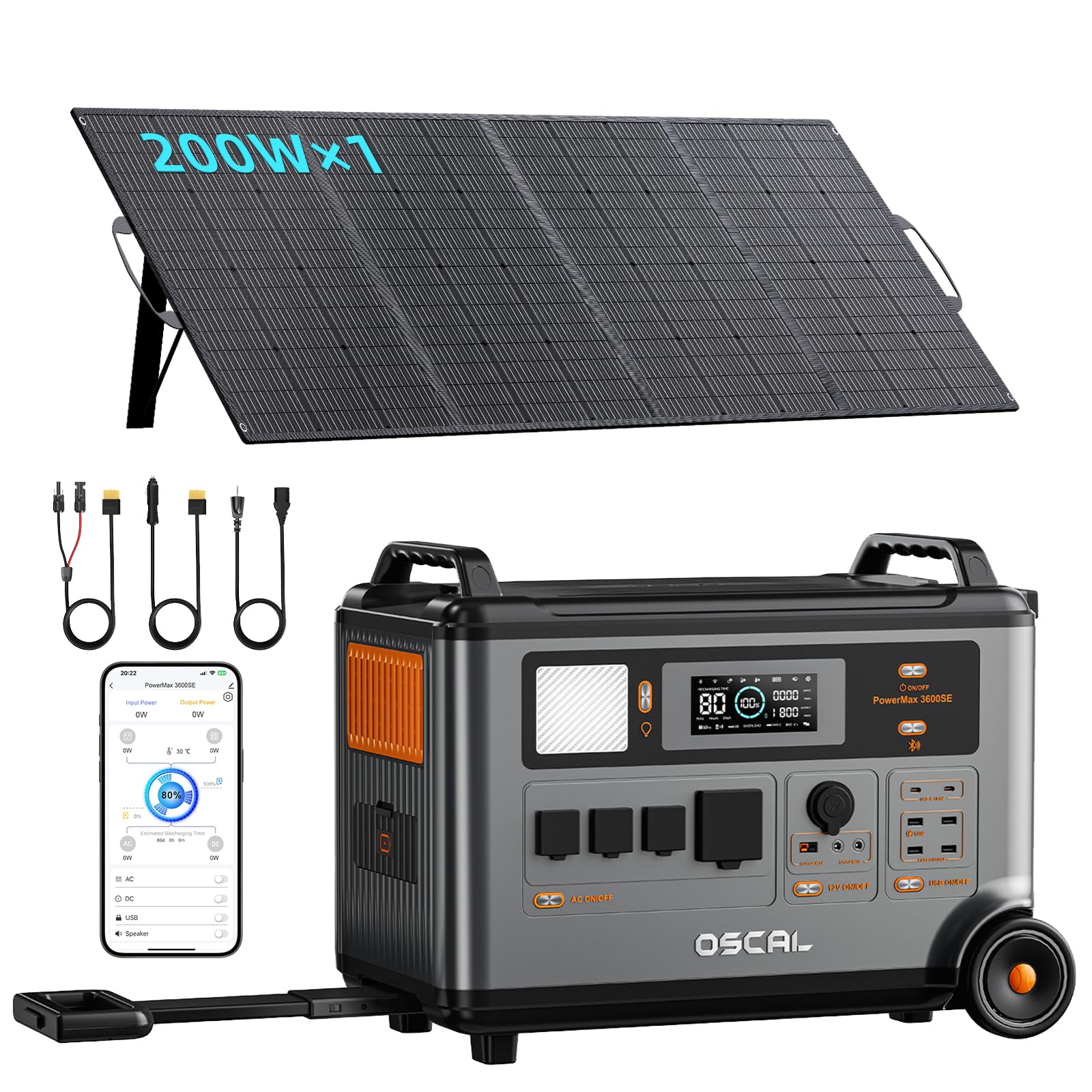 PowerMax 3600 SE Tragbare Powerstation 3600W Solargenerator mit 200W Solarpanele, 2-std Schnellladung, LiFePO4 Akku Power Station für Zuhause, Camping, Wohnmobil, Notfälle