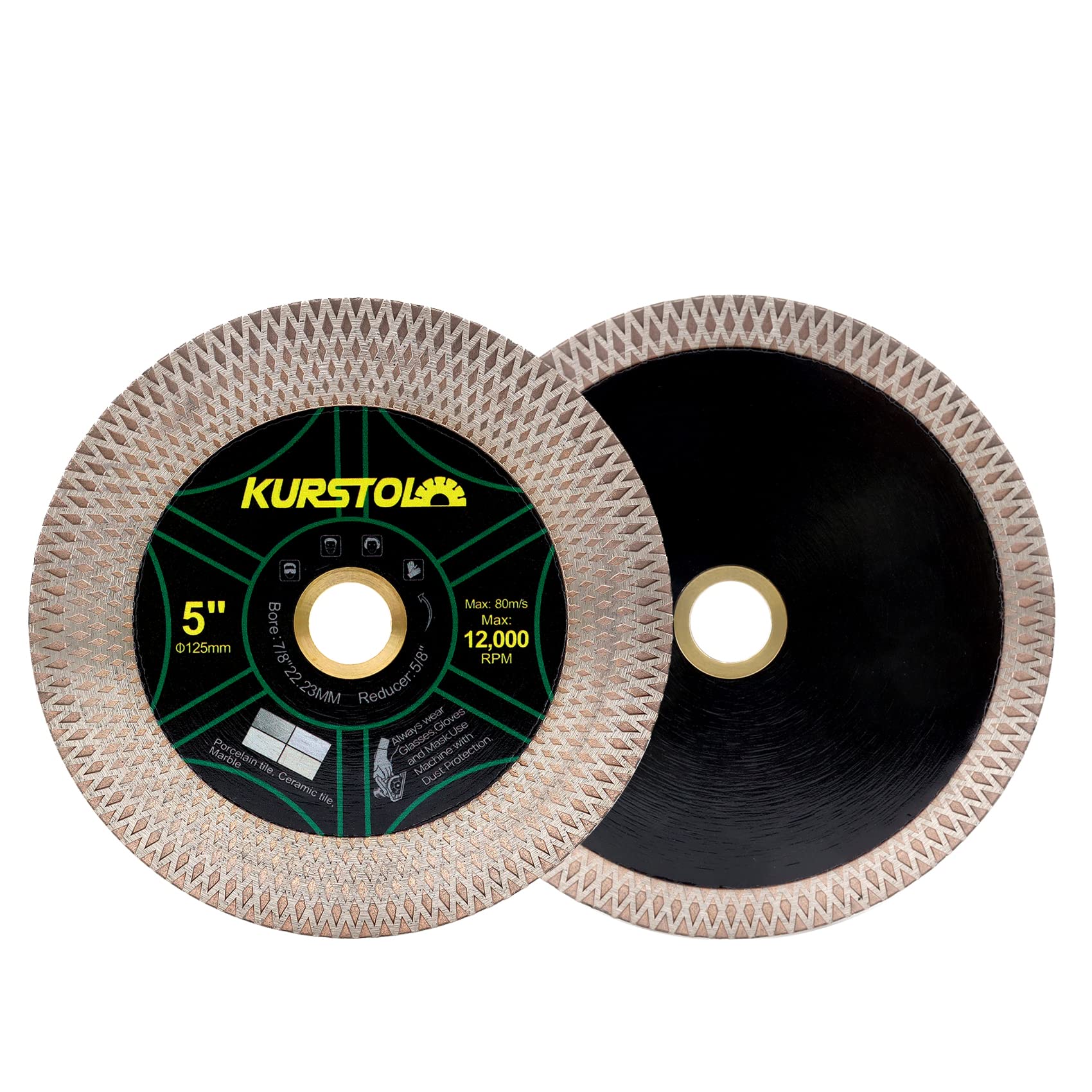 KURSTOL Tile Diamond Saw Blade - 2pcs 5"/125mm Dual-Purpose Diamond Cutting Disc,Angel Grinder Blade Arbor 7/8"-5/8" for Cutting and Grinding Ceramic Tiles,Porcelain,Granite,Marble — image 1