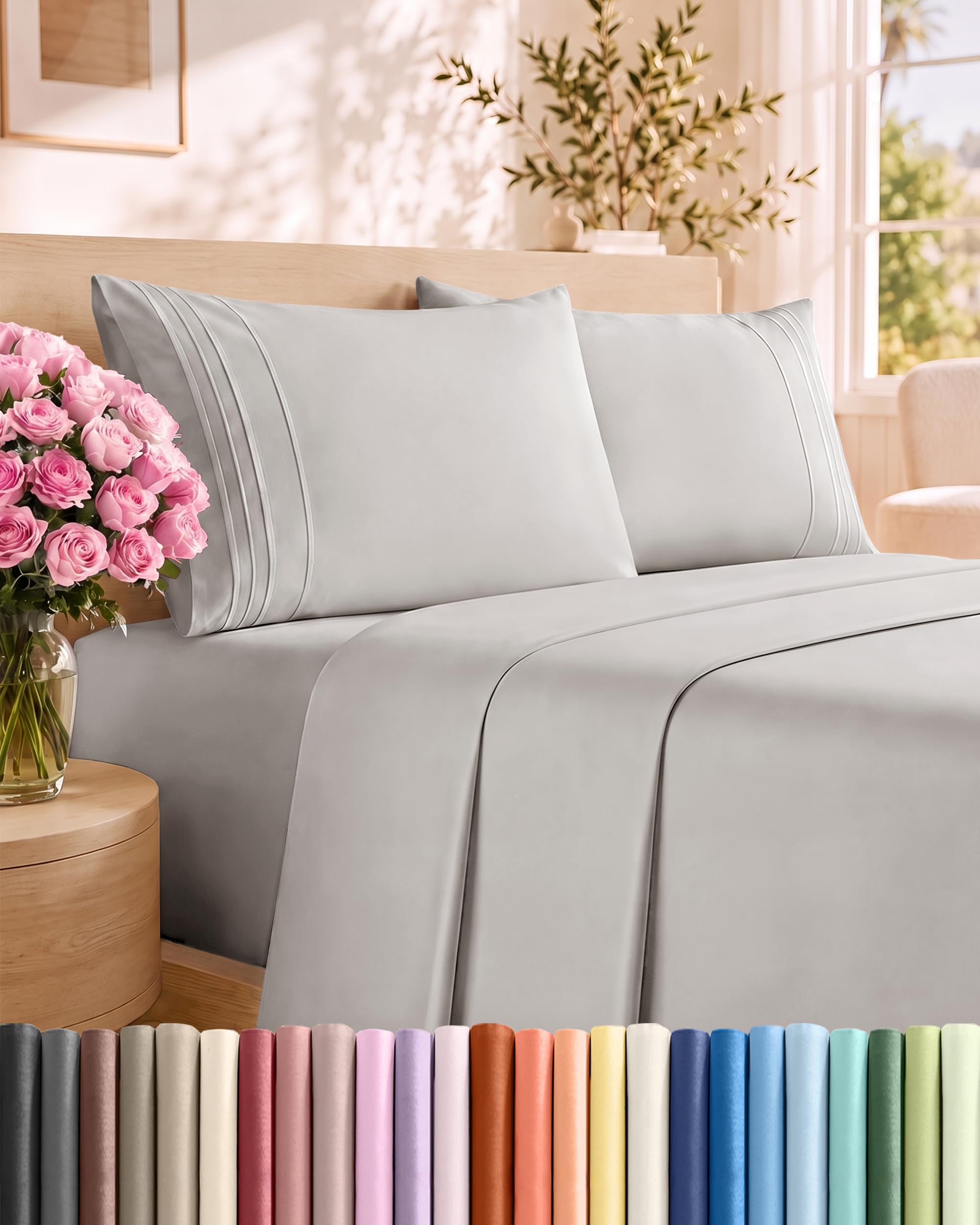 Photo 1 of Queen Size 4 Piece Sheet Set - Breathable & Cooling Sheets - French Grey
