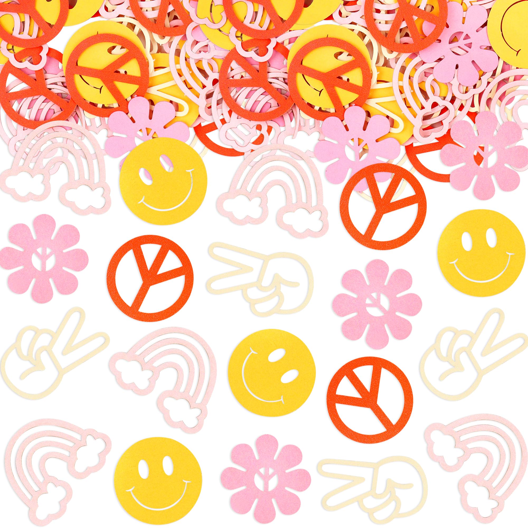 200Pcs Double-sided Retro Groovy Confetti Boho Rainbow Hippie Table Confetti Piece Daisy Smile Face Table Decorations for Baby Shower 70s Groovy Birthday Party Decorations Happy Babe Confetti Supplies — image 1