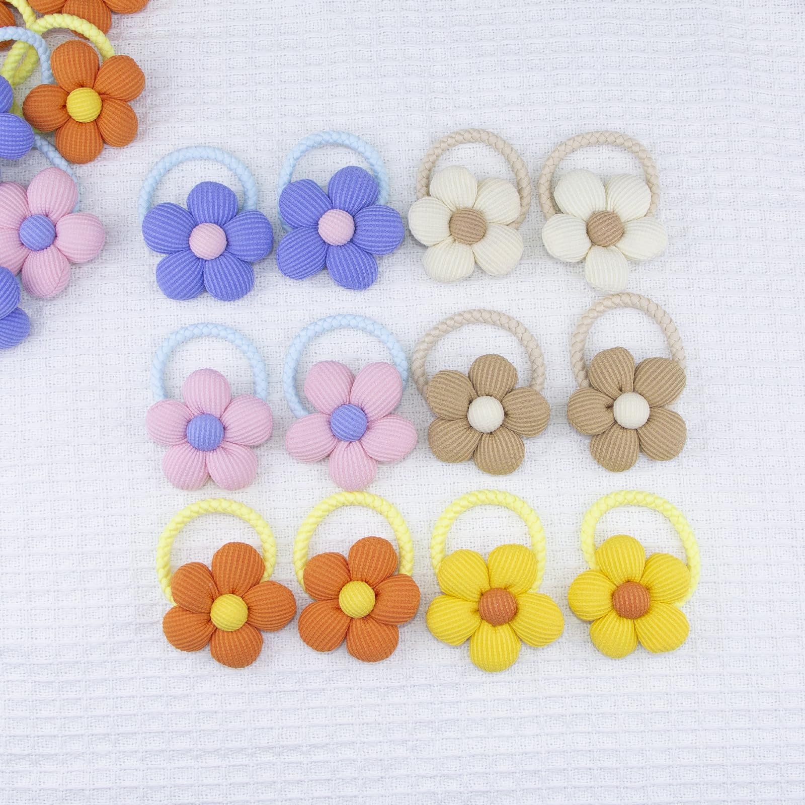 Accesorios para el cabello para niños pequeños, 12 lazos de flores para el pelo, bandas elásticas de goma, lazos para niñas, niños y niños