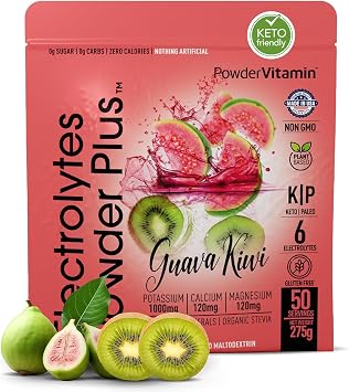 PowderVitamin Electrolytes Powder Plus 50 Servings Guava Kiwi Electrolyte Powder Zero Calorie Keto, 0 Sugar, No Maltodextrin,1000mg Potassium,120mg Calcium,120mg Magnesium, Hydration Powde