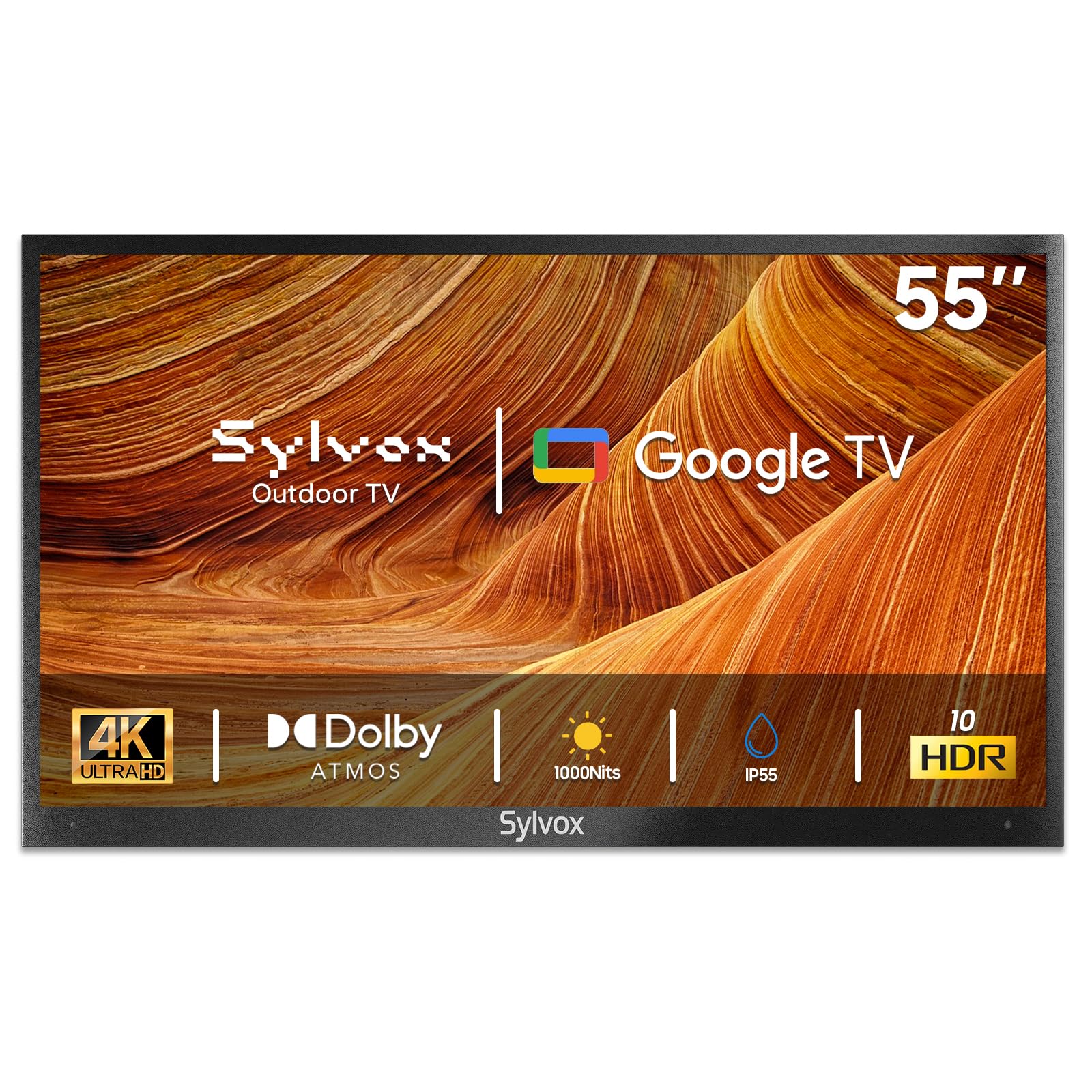 SYLVOX Outdoor TV, 55 Inch Smart TV 4K UHD 1000 Nit Brightness, Waterproof Outdoor Television for Partial Sun, Ideal for Patio Backyard, Works with Google Assistant, Screen Cast (2024, Deck Pro 2.0)