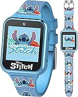 Accutime Disney Stitch Kids Smartwatch: 10 Custom Faces, Camera, Games, Step Counter, Touchscreen - Blue Strap for Boys & Girls