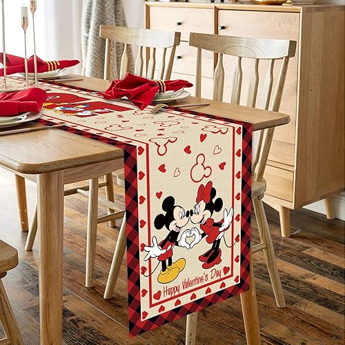 Miniatura 5 de Camino de mesa del día de San Valentín para festivales, mantel del día de San Valentín para vacaciones, día de San Valentín, ratón, cocina, comedor,