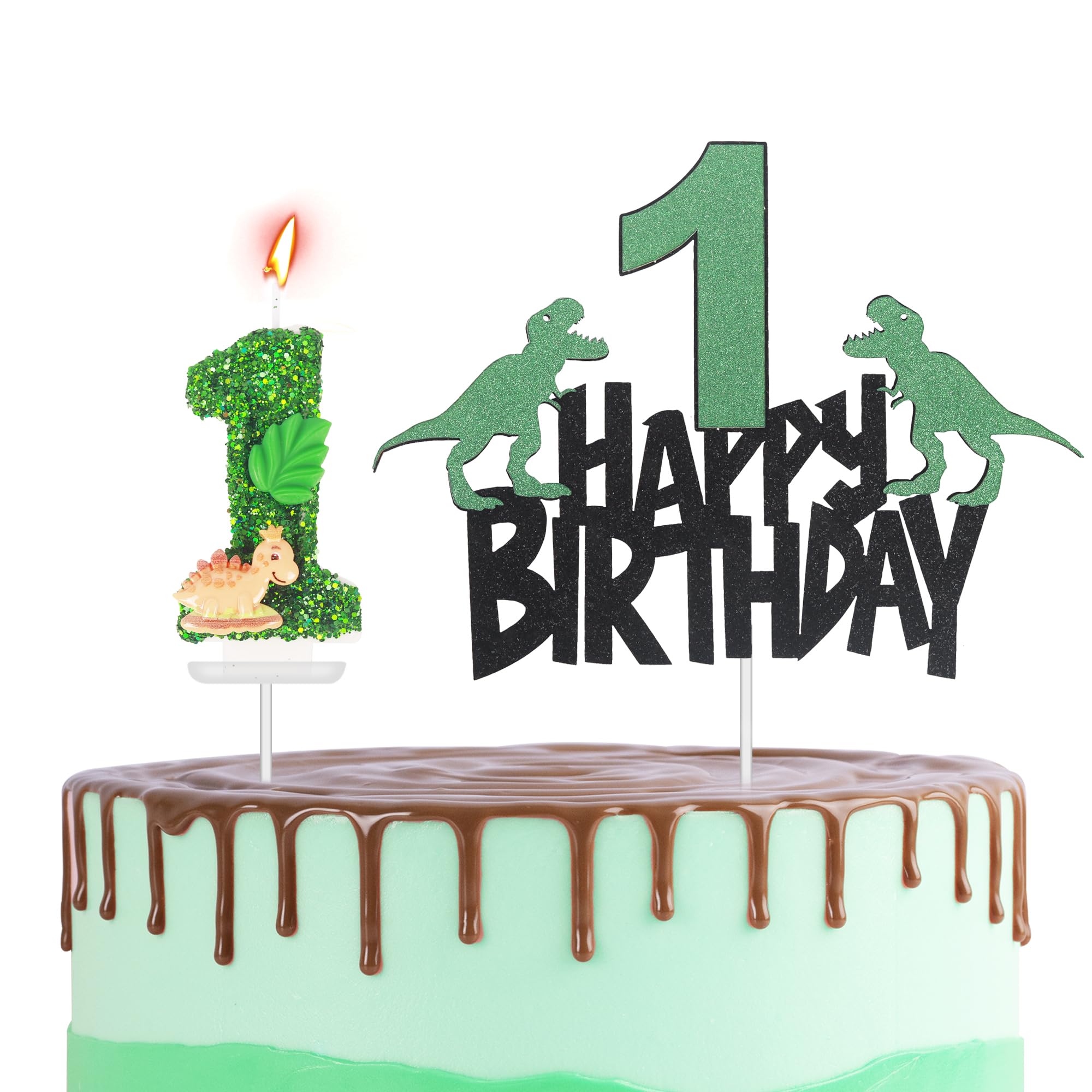 Bougie Chiffre Dinosaure Vert Pour Gâteau D'anniversaire - Thème Dinosaure, 15,7 Cm - Cire De Paraffine