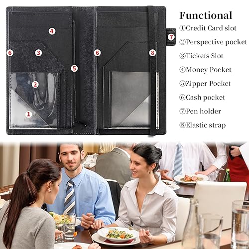 Miniatura 3 de BEOTIWAD - Cartera de cuero para camarera, con cremallera y soporte para libro de cheques, bolsillo para dinero, organizador personal para