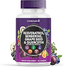 Resveratrol Berberine Grape Seed Extract Quercetin - Polyphenol Supplement with Noni Extract, N-Acetyl Cysteine, Acai Extract - Made in The USA - 60 Capsules