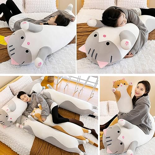 Miniatura 4 de Almohada gigante de gato de peluche con dibujos animados de gatito, almohada para dormir, suave y larga, almohada para el cuerpo de gatito, muñeca y