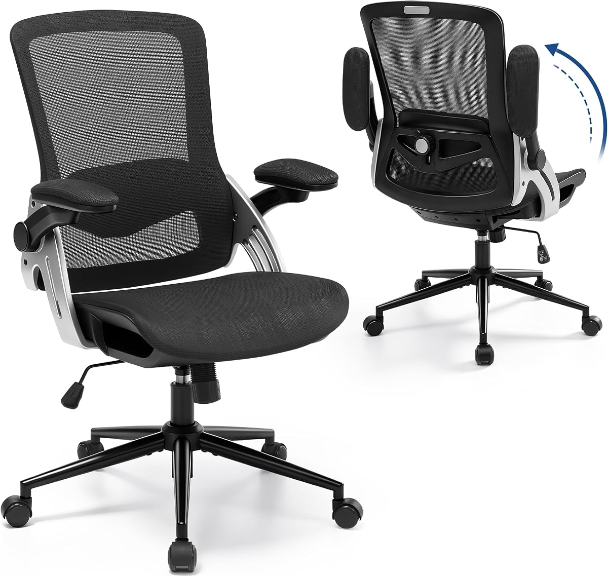 Silla de Oficina Ergonómica Sillas de Escritorio para Computadora de Malla con Reposabrazos 3D | Silla de oficina con soporte lumbar ajustable, inclinación de 90°-125°, silla de trabajo giratoria con asiento de malla ancha para oficina en casa