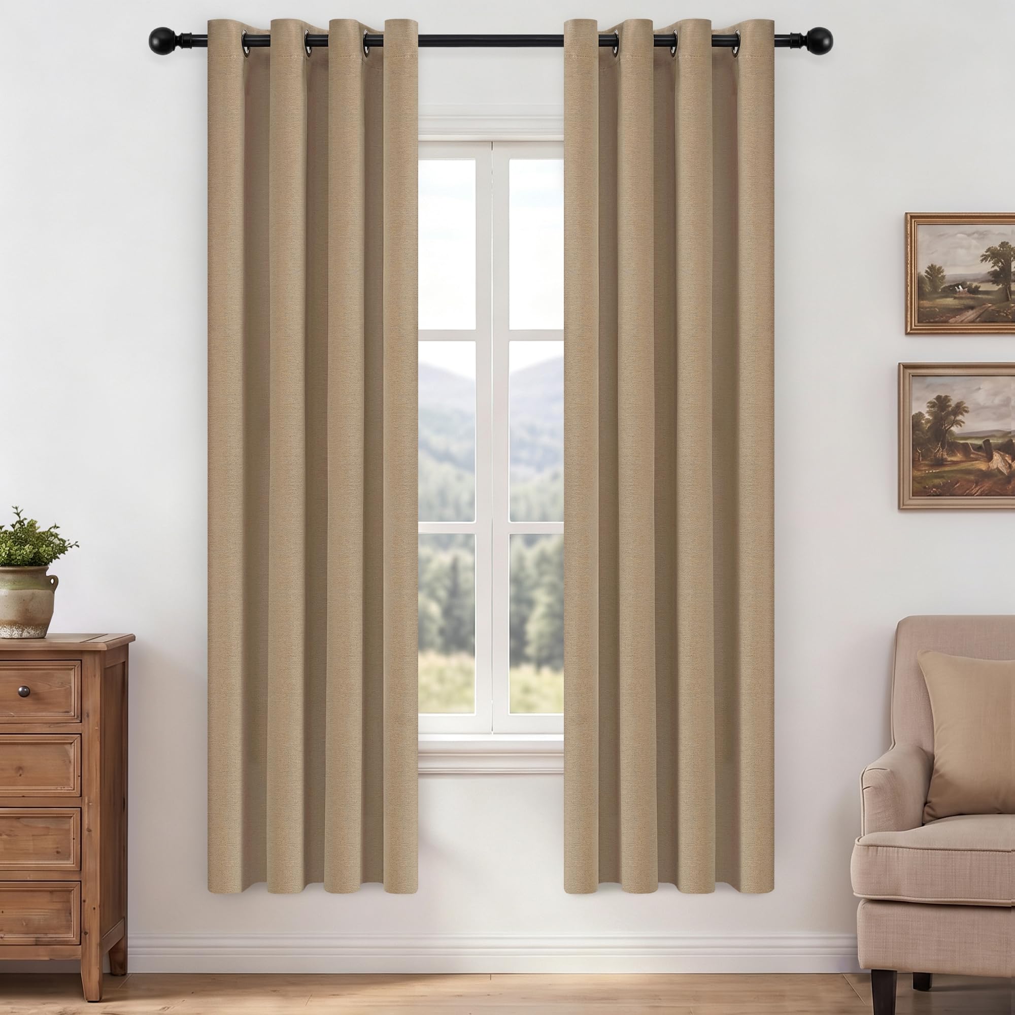 Full Blackout Curtains 72 Inch Drop Thick Durable Linen Curtains 2 Panels
