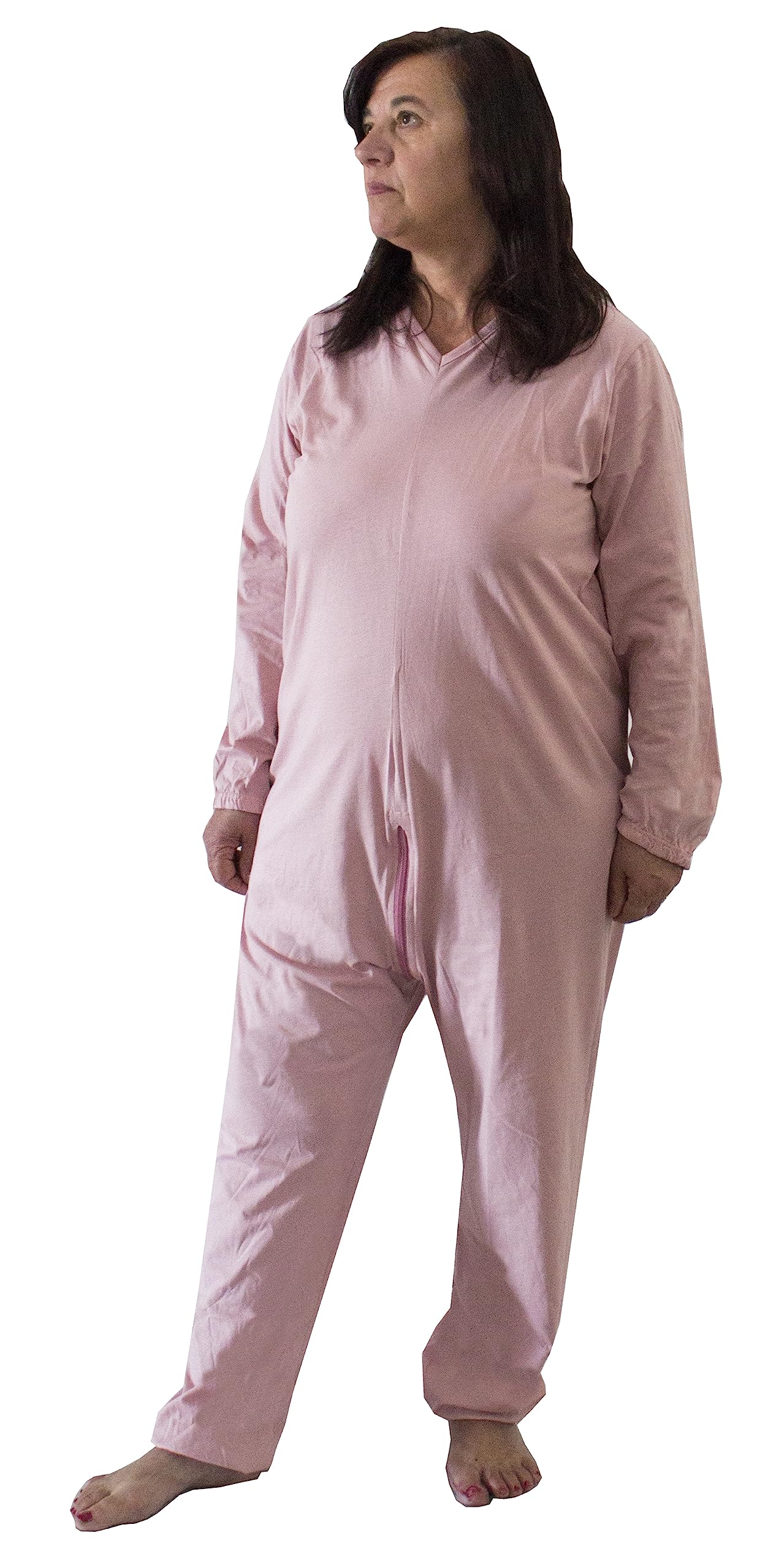 FERRUCCI COMFORT Pigiama Tutone Sanitario in Cotone da Donna con Cerniera sul Dorso - 9078 ML PL - per Incontienza, Alzheimer e Anziani