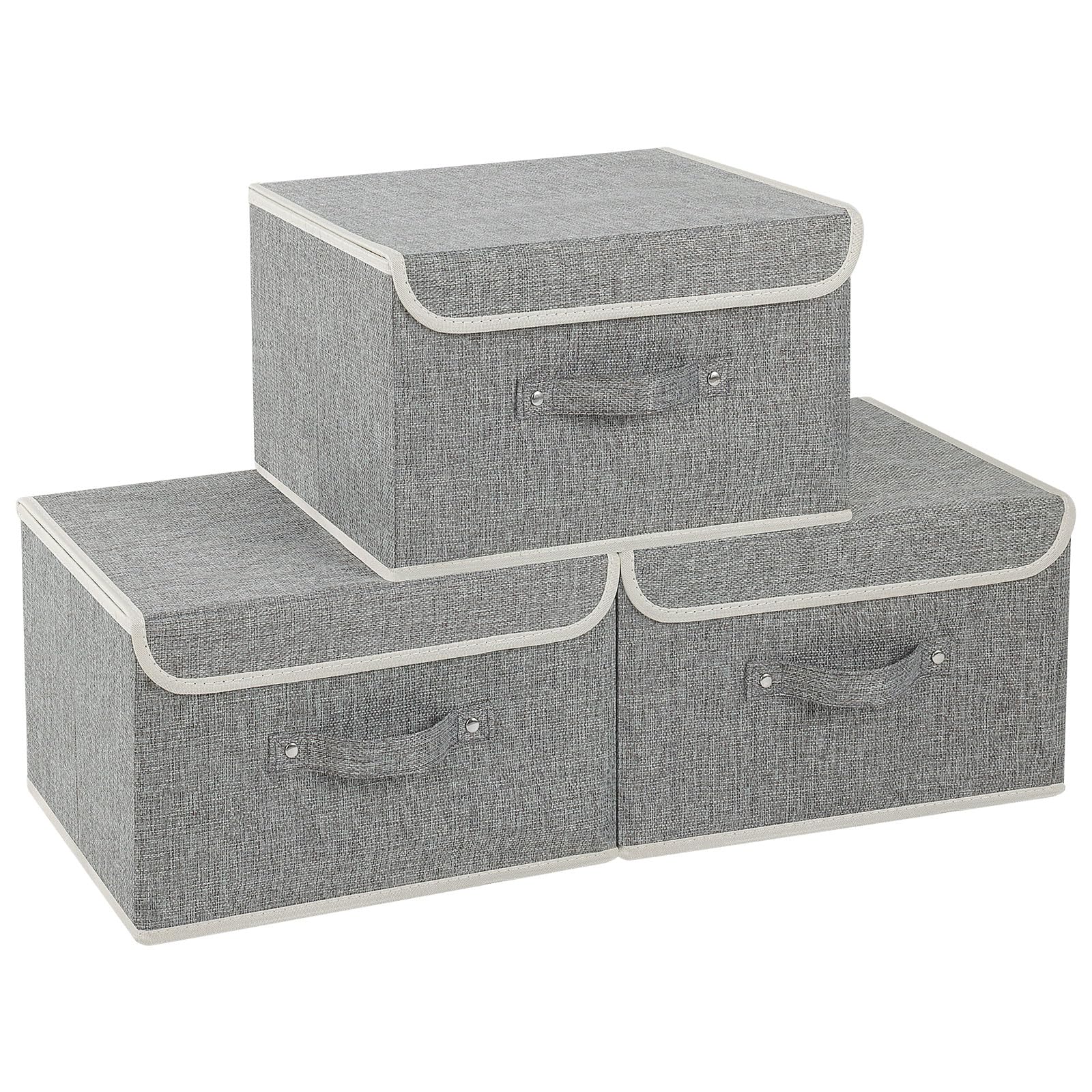 ENUMAIL 3 Stück Aufbewahrungsbox aus Sackleinen, Schubladen Organizer Box, Faltbarer Ordnungsboxen, Boxen aus Vliesstoff mit Griff, für Würfelregal, Kleideraufbewahrung, 33×23×20 cm, Grau
