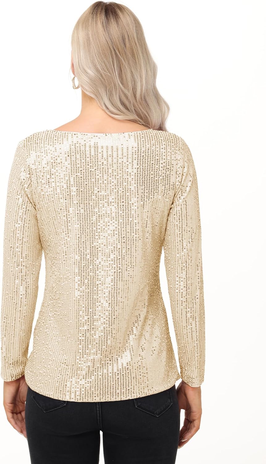 Anna-Kaci Women's Long Sleeve Sequin Crew Neck Top Sparkly Party Blouse with Lined Interior - Image 4