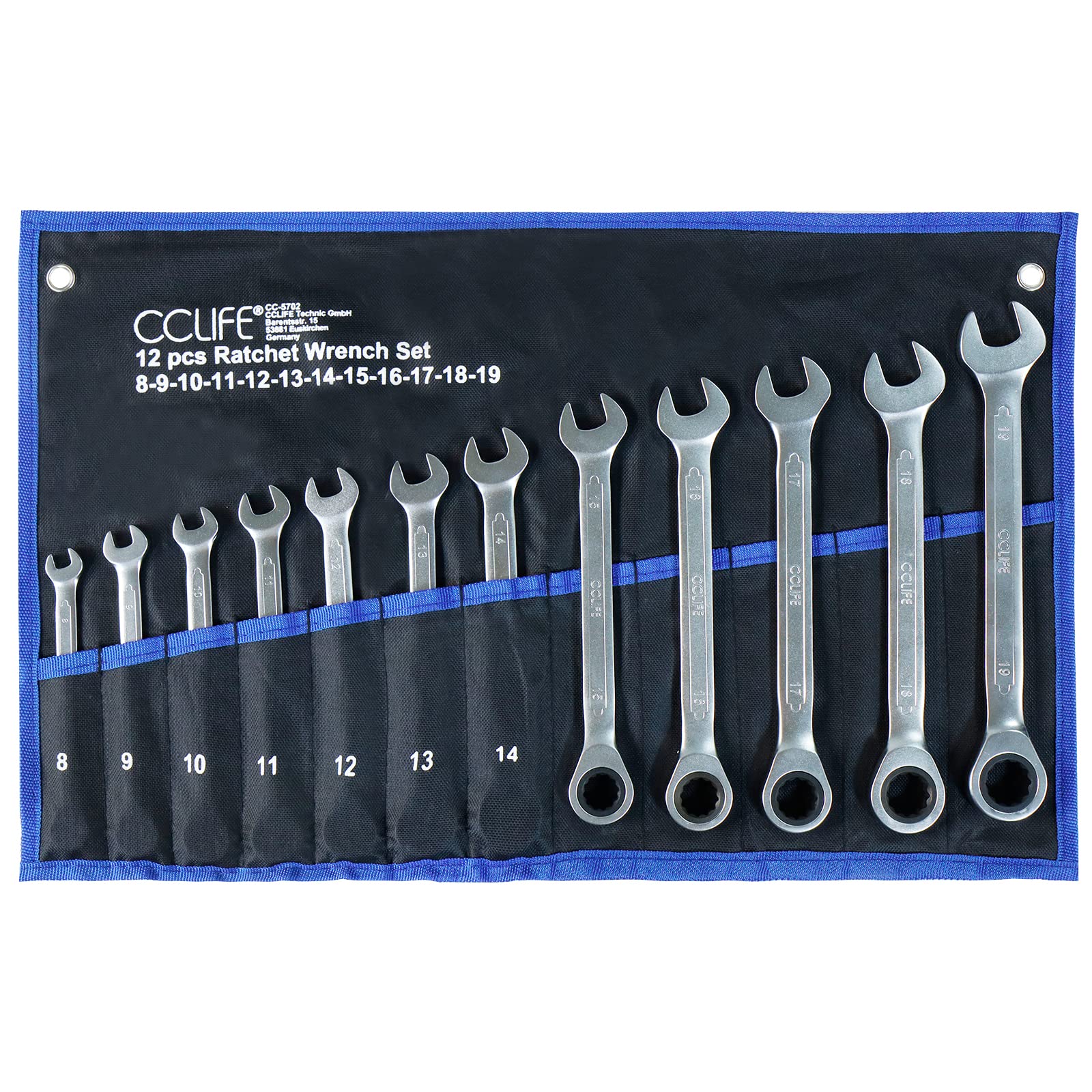CCLIFE Set Chiavi a Cricchetto, 12 Pezzi 8-19 mm Cr-V 72 Denti
