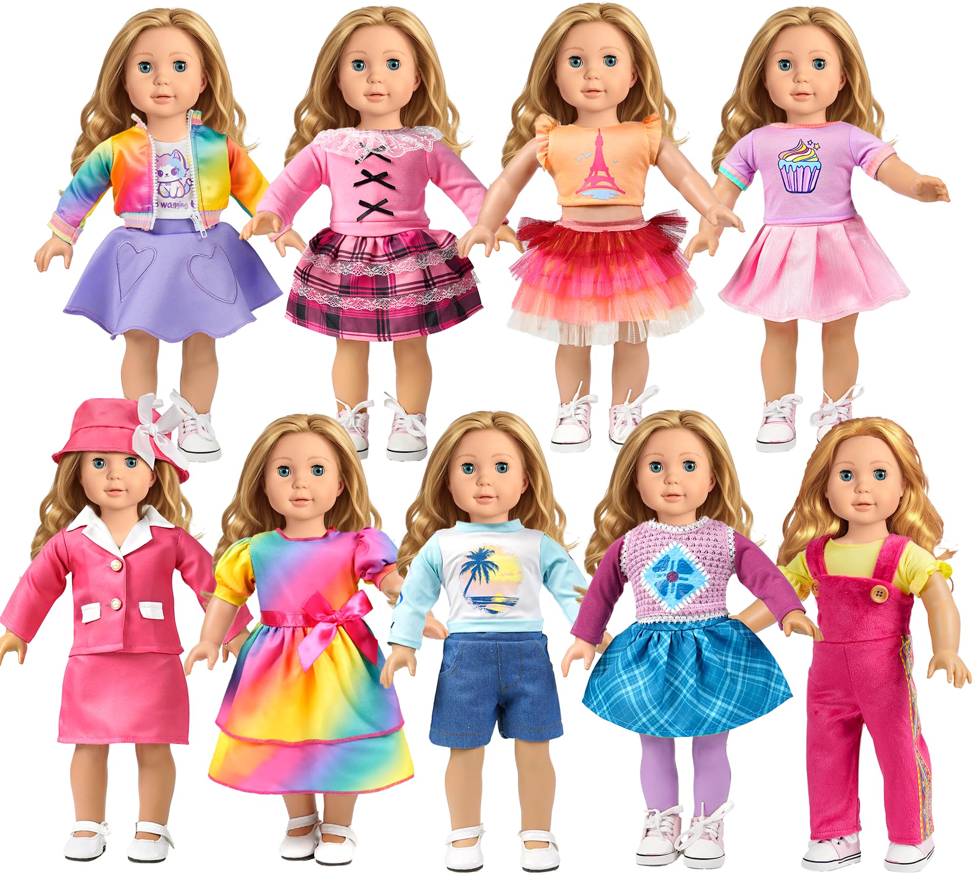 WONDOLL 9 zestawów amerykańskich ubrań i akcesoriów dla lalek 45 cm - zestawy strojów - zestaw mody księżniczki dla dziewczynki (bez lalki)