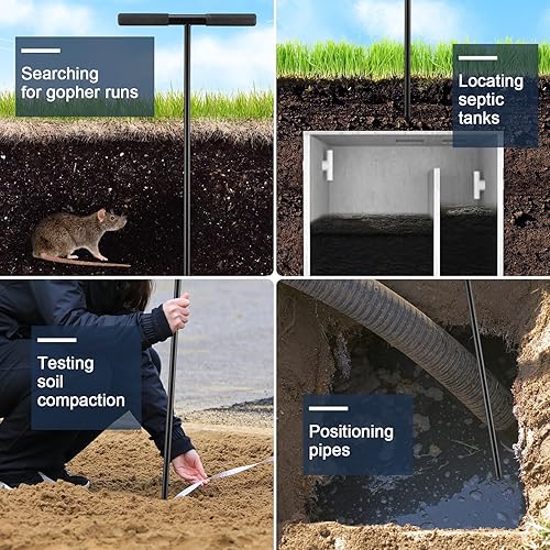 Miniatura 7 de Varilla de sonda de suelo, herramienta localizadora de tanque séptico de metal de 48 pulgadas, varilla de sonda de tierra para compactación del