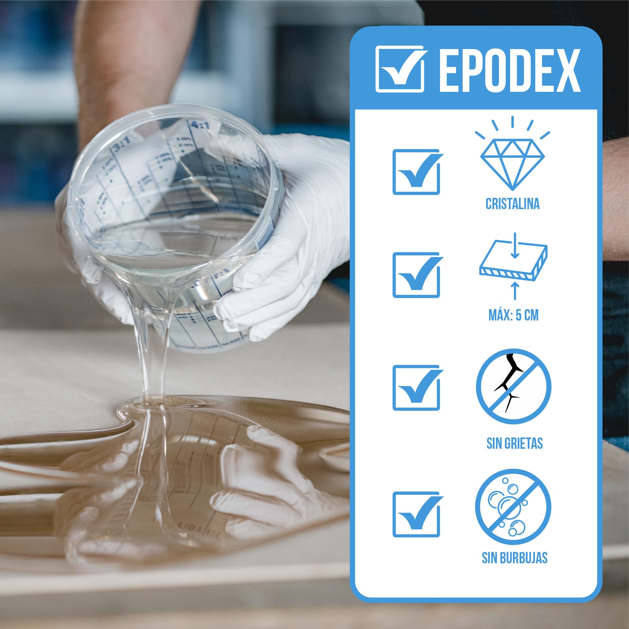 PRO+ EPODEX Resina Epoxi hasta 5cm, CLEAR - Transparent, 3kg | Kit Resina Epoxi Transparente ideal para mesas río, lámparas, vertidos grandes y más