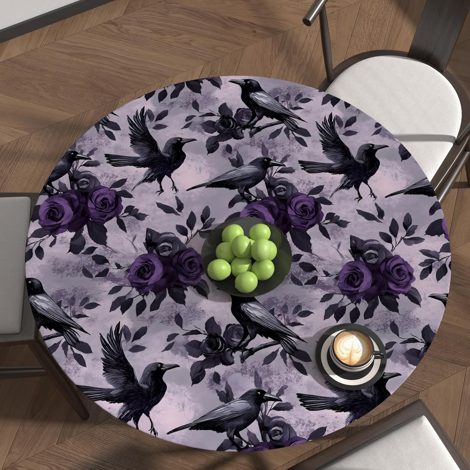Black Crow Bird Wallpaper Peel and Stick, Vintage Purple Rose Floral Contact Paper, Dark Goth Witchy Wall Paper Self Adhesive Removable Waterproof for Bedroom Shelves Cabinet Drawer Table 17.5" x 118"