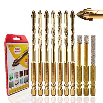 10pcs 1/4" Masonry Drill Bit and 1/4" Concrete Drill Bit, 3 Different Types