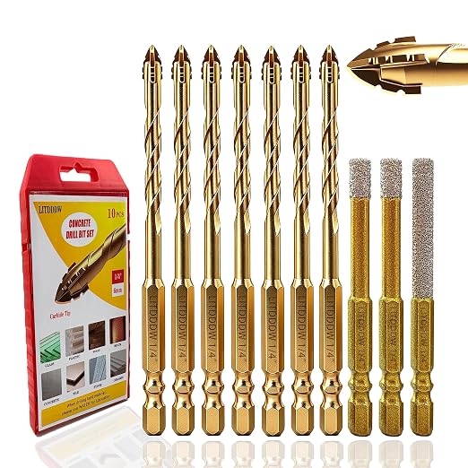 10pcs 1/4" Masonry Drill Bit and 1/4" Concrete Drill Bit,