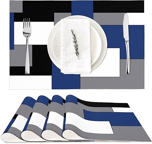 Juego de 4 manteles individuales de arte abstracto, antideslizantes, cuadrados, de tela de lino, lavables, para cocina, mesa de comedor, decoración