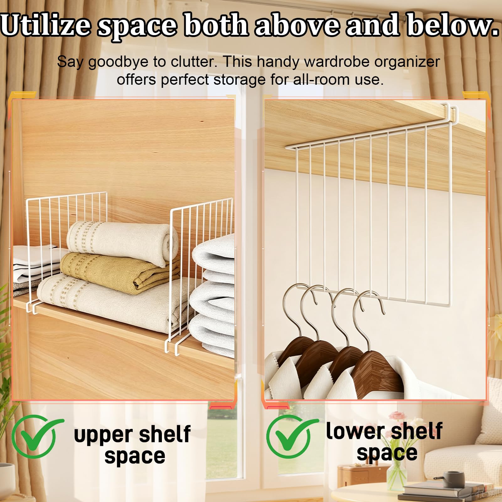 10PCS Kleiderschrank Organizer, 32 x 27,5 x 2,5 cm Regaltrenner Kleiderschrank Metall Regal Organizer Kleidung Handtaschen Ohne Bohren Shelf Divider für Schrankregal Schlafzimmer Büro Küche