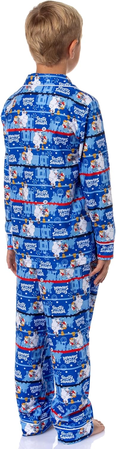 INTIMO Frosty the Snowman Boy's Christmas Sleep Collared Button Down Long-Sleeve Pajama Set - Image 4