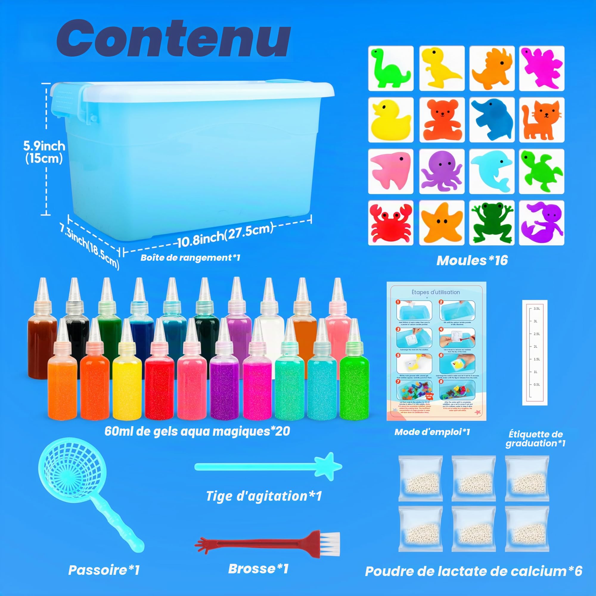 Mocoosy Aqua Gelz Set, DIY Jouet Magique en Gel d'eau pour Enfants, Magic 3D Water Elf Kit avec 20 Couleurs & 16 Formes, Bricolage Activités Pour Enfants Jouets Créatifs Cadeaux pour Garçons Filles 3+