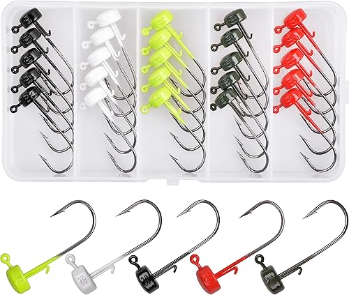 Ned Rig - Kit de cabezas de calar, 25 piezas de anzuelos Ned Rig Cebos, cabezas de plantilla de hongos finos, anzuelos de pez de pesca, cabezales de