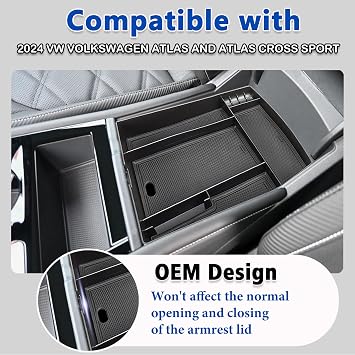 Center Console Organizer for 2024-2026 VW Atlas/Cross Sport | Secondary Storage Tray, Vehicle-Specific Fit, ABS Material, Easy Access And Cleaning, Interior Accessories