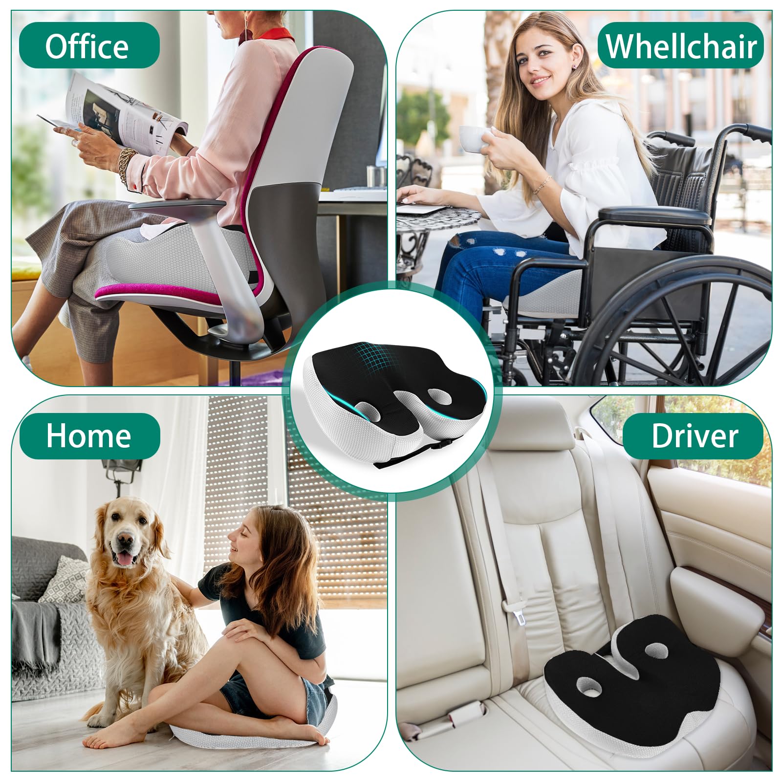 Orthopaedic Seat Cushion, Memory Foam Coccyx, ergonomiczna poduszka biurowa, regulowana szerokość siedziska, poduszka łagodząca bóle bioder i kości ogonowej, do biura, domu, samochodu (czarna)